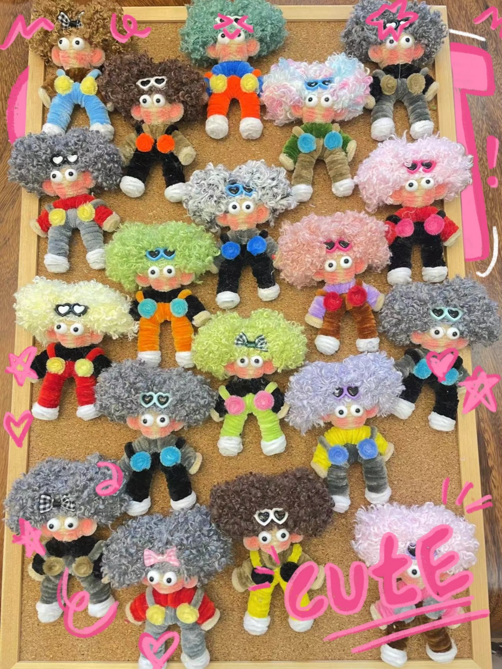 Mystery mini doll charm detail – premium chenille stems handmade keychain charm
