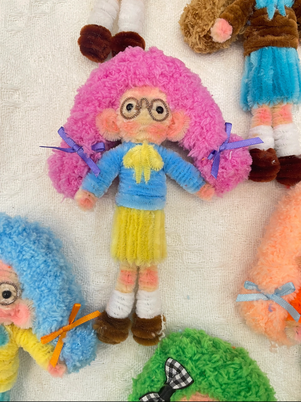 Handmade clown mystery mini doll charm – chenille stems and wool yarn bag charm keychain
