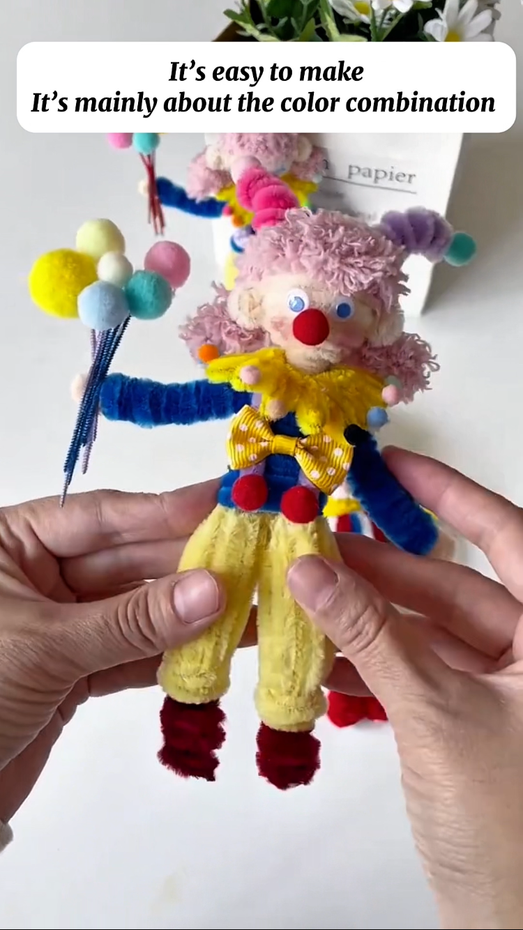 DIY Clown Doll Making Kit | Chenille Stems, Yarn, Eyes & Accessories