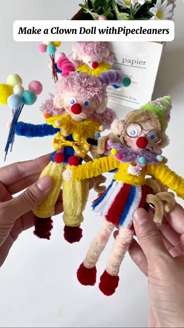 DIY Clown Doll Making Kit | Chenille Stems, Yarn, Eyes & Accessories
