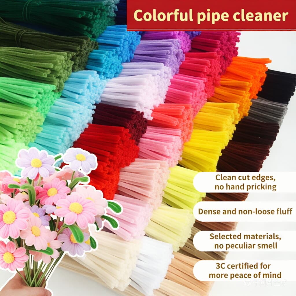 Extra thick chenille stem pipe cleaners 100pcs bundle - colorful craft supplies for DIY flower making

