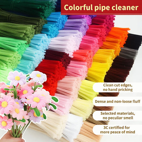 Extra thick chenille stem pipe cleaners 100pcs bundle - colorful craft supplies for DIY flower making
