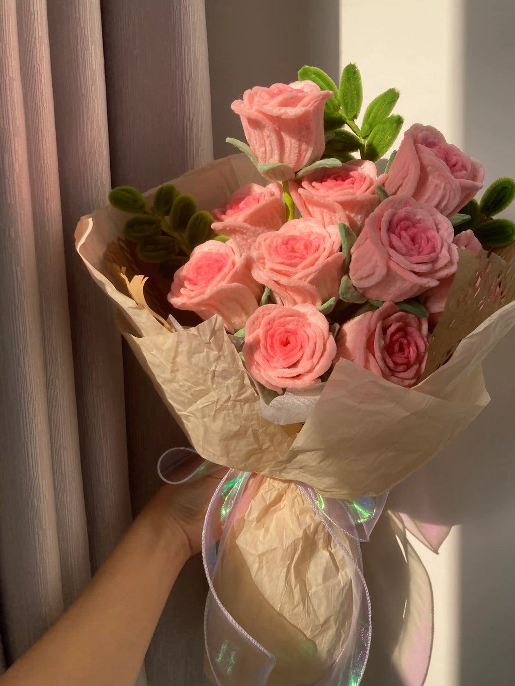 Handmade Chenille Stem Rose Bouquet | 9 Roses | Premium Chenille Stem Flower Gift